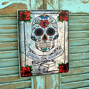 Πινακίδα "Dia De Los Muertos" ξύλινη χειροποίητη