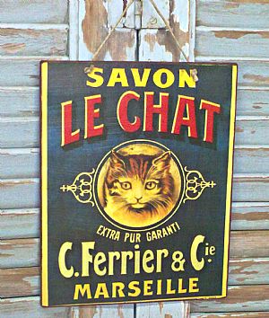 Πινακίδα "Savon Le Chat" ξύλινη χειροποίητη