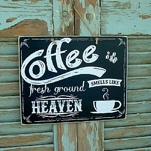 Πινακίδα  ξύλινη χειροποίητη Coffee Smells Like Heaven
