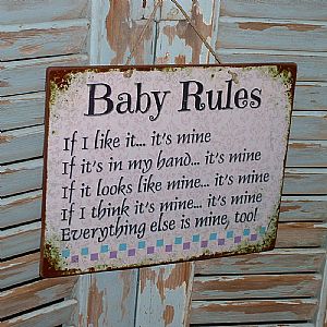 Πινακίδα "Baby Rules" ξύλινη χειροποίητη