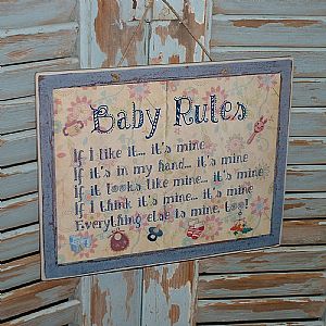 Πινακίδα "Baby Rules" ξύλινη χειροποίητη
