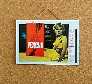 Vintage κινηματογραφίκή αφίσα Psycho ξύλινη χειροποίητη