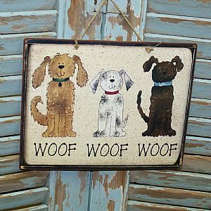 Πινακίδα "Woof Woof" ξύλινη χειροποίητη
