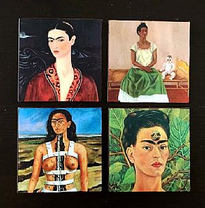 Σουβέρ Frida Kahlo ξύλινα χειροποίητα σετ 4 τεμάχια