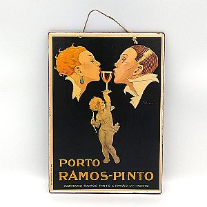 Vintage αφίσα Porto Ramos-Pinto ξύλινη χειροποίητη