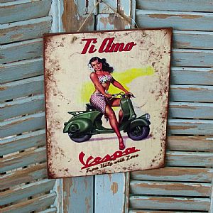 Πινακίδα "Ti Amo Vespa" ξύλινη χειροποίητη