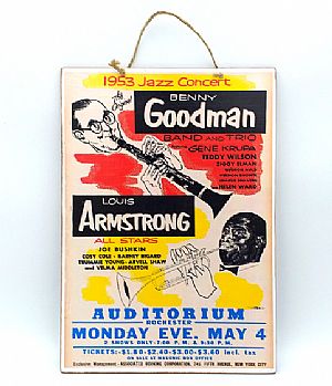 Ξύλινη μουσική αφίσα Benny Goodman και Louis Armstrong