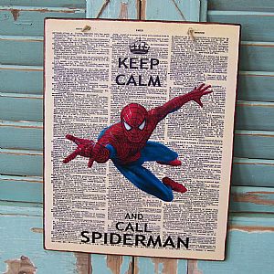 Πινακίδα "Keep Calm And Call Spiderman" ξύλινη χειροποίητη