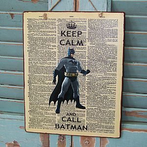 Πινακίδα "Keep Calm And Call Batman" ξύλινη χειροποίητη