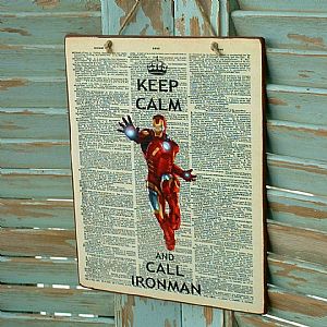 Πινακίδα "Keep Calm And Call Iron Man" ξύλινη χειροποίητη