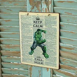 Πινακίδα "Keep Calm And Call Hulk" ξύλινη χειροποίητη